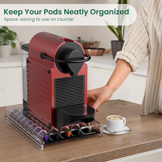 Acrylic Coffee Pod Holder for Nespresso OriginalLine Capsules, 40 Pods Capacity for Countertop Coffee Bar Home Office Kitchen