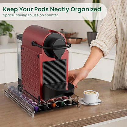 Acrylic Coffee Pod Holder for Nespresso OriginalLine Capsules, 40 Pods Capacity for Countertop Coffee Bar Home Office Kitchen