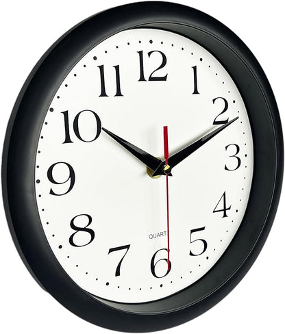 Bernhard Products Black Wall Clock Silent Non Ticking 8 Inch Quality Quartz Battery Operated Round Easy to Read Home/Office/Kitchen/Classroom/School Clocks Sweep Movement