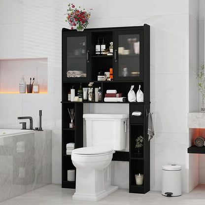 Vabches Over The Toilet Storage Cabinet, Farmhouse Storage Cabinet Over Toilet with Acrylic Doors, Adjustable Shelf, Home Space-Saving Toilet Rack, for Bathroom, Restroom, Laundry