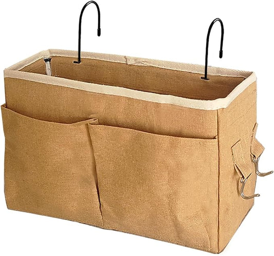 Bedside Caddy Bedside Hanging Storage Basket Multi-Function Organizer Caddy for Bunk and Hospital Beds Dorm Rooms Bed Rails, Can be Placed Glasses Books Mobile Phones（Dark khaki）