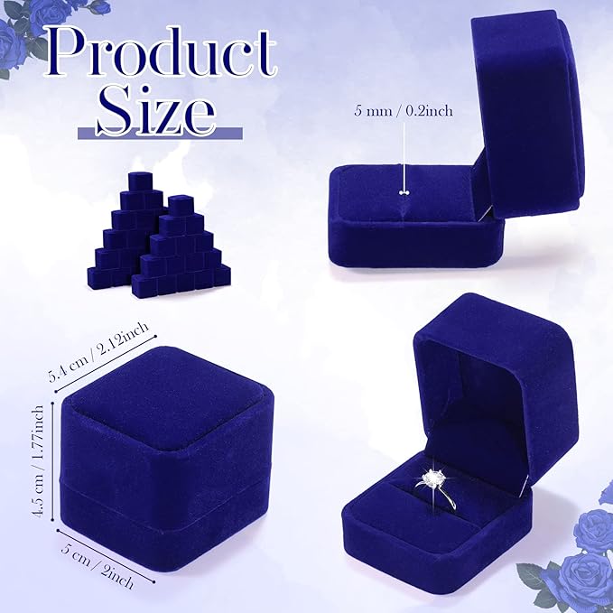 BBTO 36 Pieces Velvet Ring Box Bulk for Wedding Ceremony Engagement Ring Box Gift Wedding for Proposal Jewelry Display Case for Birthday Anniversary(Royal Blue)