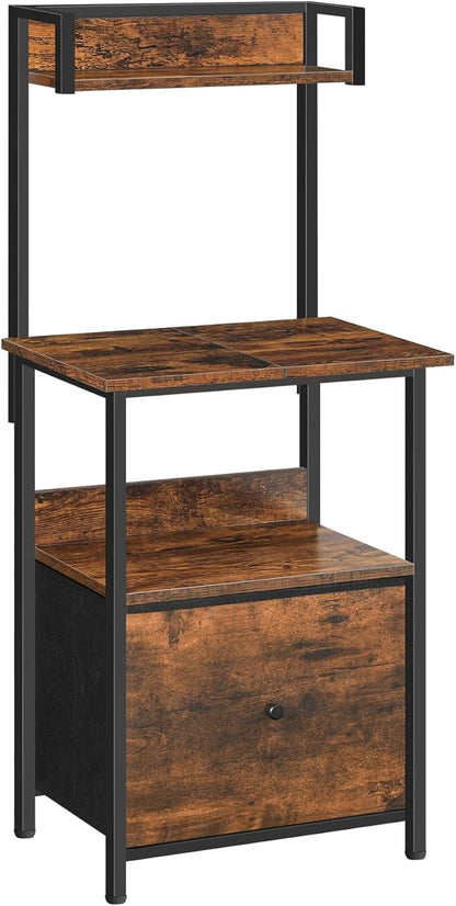 MAHANCRIS Printer Table with Storage, Home Printer Stand with File Cabinet, Fits A4/Letter Size Files, Printer Cabinet with Large Tabletop, Display Shelf, for Home Office, Rustic Brown PTHR3501