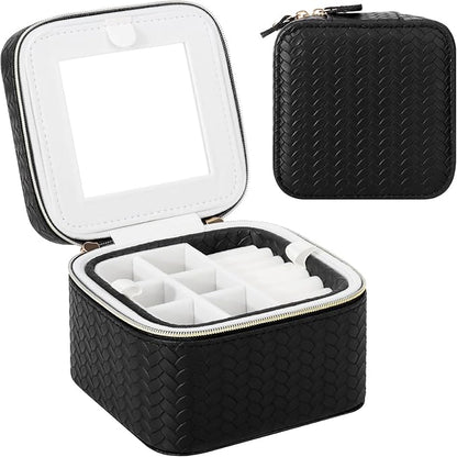 DesignSter Travel Jewelry Case for Woman, Small Travel Jewelry Box with Mirror,4.72×4.72×3.54 inches,Portable Design Travel Jewelry Organizer,Double Headed Zipper