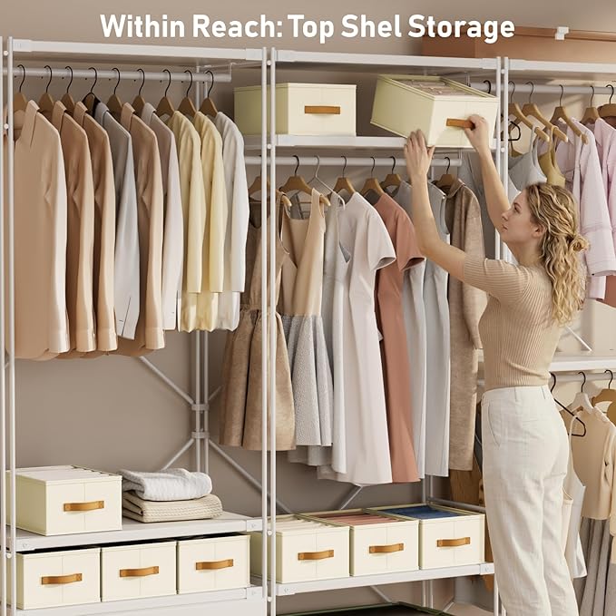 DIMJ Wardrobe Clothes Organizer - 4/5/7 Grids Foldable Closet Drawer Organizer Dividers for Jeans, Pants, Sweater, T Shirt, Storage Bins with Handles for Shelf