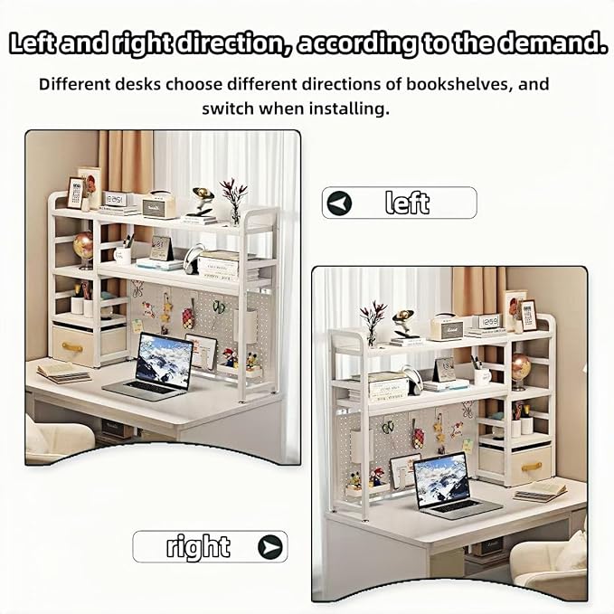 Desktop Bookshelf, pegboard Storage and Organization Rack, Dorm Desk Shelf, Desk Hutch, Desktop Storage for Office, Study, Student Display Rack,Desktop Shelves (White 37.4" Lx9.9 Wx34 H)