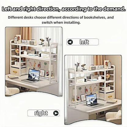 Desktop Bookshelf, pegboard Storage and Organization Rack, Dorm Desk Shelf, Desk Hutch, Desktop Storage for Office, Study, Student Display Rack,Desktop Shelves (White 53.2" Lx9.9 Wx37 H)