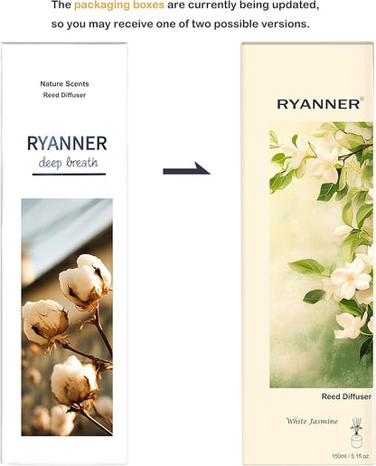 Ryanner Flower Reed Diffuser Set,5.1 fl oz White Jasmine Scent Diffuser with Sticks Home Fragrance Reed Diffuser with Essential Oil for Bathroom Shelf Decor&Air Freshener,Home Bathroom Office Decor