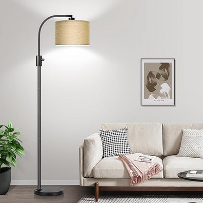 Nintiue Upgraded Modern Arc Dimmable Tall Standing Floor Lamp with Champagne Shade, 1200 Lumens LED Bulb Included, for Living & Reading Room, Bedroom, Office & Nursery, Black