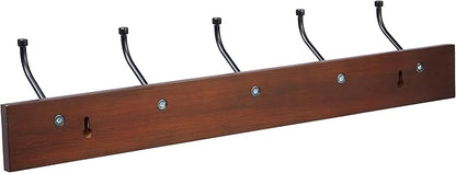 Amazon Basics Rectangular Farmhouse Wall-Mounted Coat Rack for Entryway and Bedroom, Storage Organizer, 5 Double Hooks, Light Walnut | Farmhouse