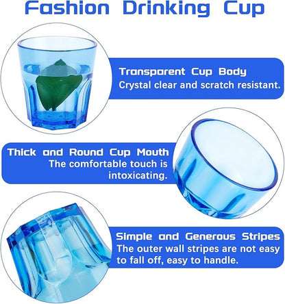 Plastic Drinking Glasses Set of 6, Unbreakable Coloured Water Tumbler, Acrylic Plastic Cups, Reusable Kids Drinking Cups for Children Kitchen Picnic Party Juice Whiskey Wine (6pc-6color-160ml/5.4oz)