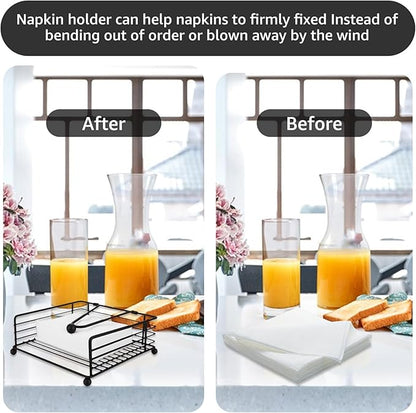 3PCS Napkin Holders for Paper Napkins, Black Flat Napkins Holders, Metal Napkin Dispenser for Kitchen Tables, Farmhouse, Dinner, Outdoor