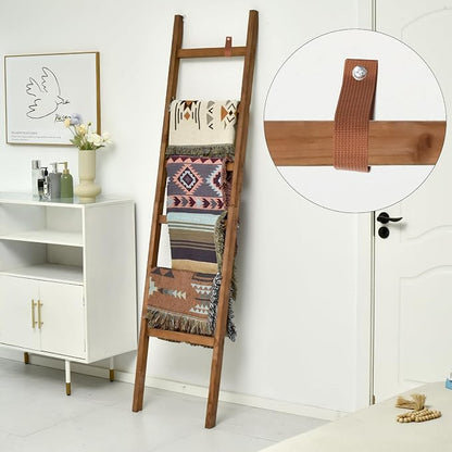 FUIN 6.4ft Extra Wide Wooden Blanket Ladder Living Room Decorative Wal Leaning Farmhouse Quilt Display Holder Rustic Wood Towel Rack for Bathroom, Brown, 18.5 inch Wide