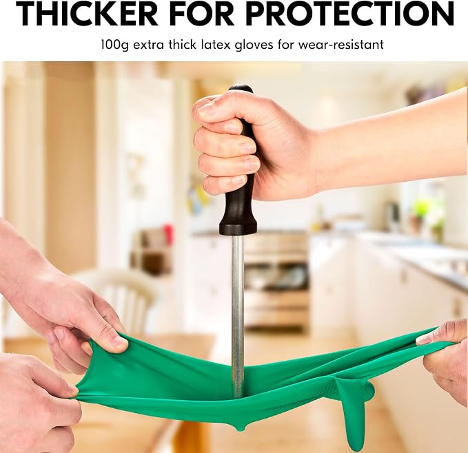 Vgo... 5-Pairs Reusable Household Gloves, Rubber Dishwashing gloves, Extra Thickness, Long Sleeves, Kitchen Cleaning, Working, Painting, Gardening, Pet Care (Size XL, Green, HH4601)