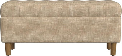 Homepop Home Decor | Tufted Ainsley Button Storage Ottoman Bench with Hinged Lid | Ottoman Bench with Storage for Living Room & Bedroom, Light Tan Textured Solid