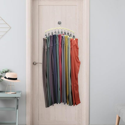 Volnamal Legging Organizer for Closet, Metal Yoga Pants Hangers 4 Pack w/10 Clips Holds 40 Leggings, Space Saving Hanging Closet Organizer w/Rubber Coated Closet Organizers and Storage, Ivory