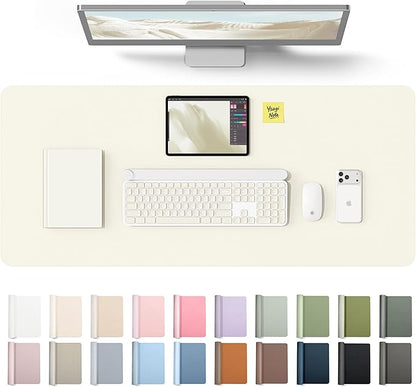YSAGi Leather Desk Protector, Office Mat, Large Mouse Mat, Non-Slip PU Leather Blotter, Laptop Desk Mat, Waterproof Writing Pad for Office and Home(Cream, 42" x 17.2")