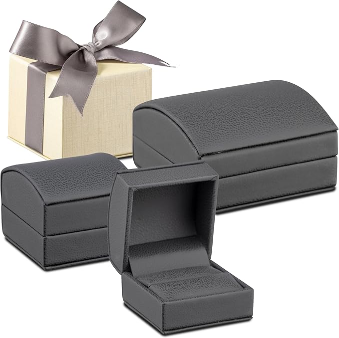 Luxury Dome-Shape Leather T-Style Earring Case for Women & Girls Gift Box Ideal for Hanging Earrings & Hoops Cream Ribbed Outer Box & Matching Bow Ribbon