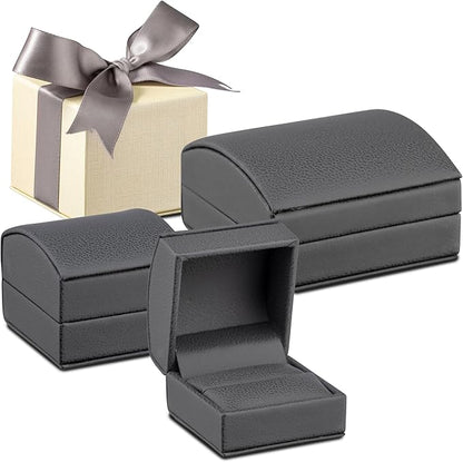 Luxury Dome-Shape Leather Necklace Box - Leather Interior Chain & Necklace Jewelry Gift Box for Men & Women - Necklace Case with Cream Ribbed Fancy Outer Box & Matching Bow Ribbon