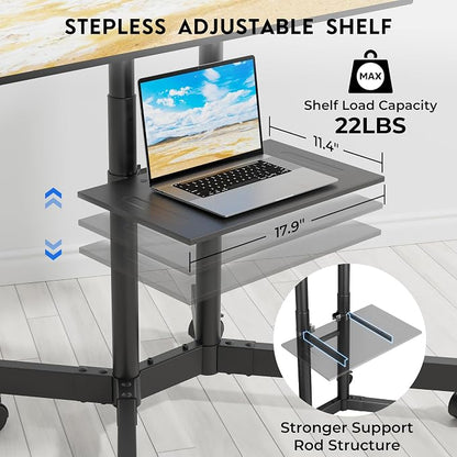 BONTEC Rolling TV Stand with Tilt, Mobile TV Cart for 32–85 Inch LED LCD OLED Flat & Curved TVs, Portable Stand with Laptop Shelf, Locking Wheels, Outdoor TV Stand Holds 132 lbs, Max VESA 600x400mm