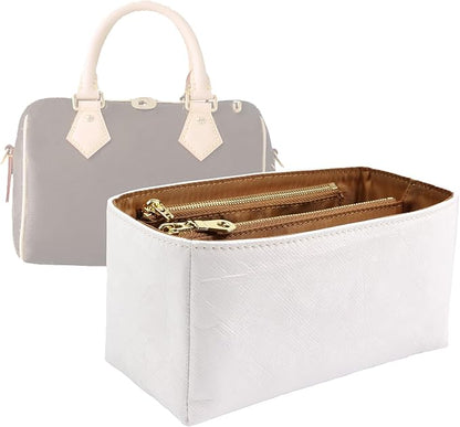 Purse Organizer Insert for handbag，Dupont paper Ultra-Light weight Bag Organizer Insert for LV Speedy 20 Waterproof (Small-white brown)