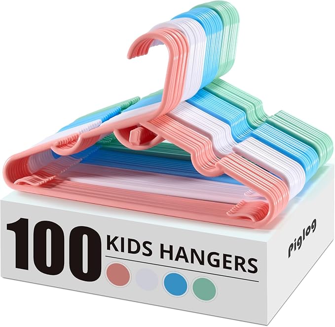 Durable Kids Hangers 100 Pack - 11.4" Baby Clothes Hangers for Nursery Babies Infant Newborn Toddler Hanger for Girls Boys Youth Baby Size Hangers Non-Distorting from Stretching, Mix Colour