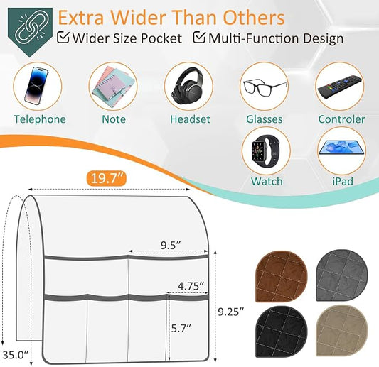 Remote Control Holder for Recliner Non-Slip Armchair Caddy Couch Armrest Organizer, Arm Chair Bedside Caddy Storage Organizer for Recliner Couch With 6 Pockets for Magazine, Tablet, Phone, iPad (Grey)