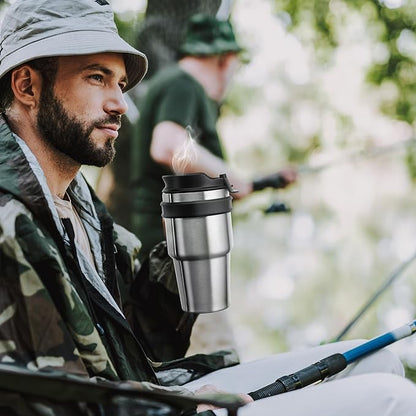 20 oz Insulated Coffee Mug Tumbler with Handle, Stainless Steel Travel Mug Tumbler with Lid and Straw,Double Wall Vacuum Leak Proof Ice Coffee Thermal Cup, Army Green