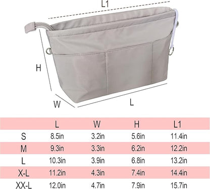 Vercord Premium Nylon Purse Organizer Tote Handbag Insert Organizers Bag in Bag Zipper 13 Pockets 5 Sizes