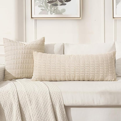 MIULEE Pack of 1 Cream White Long Body Lumbar Decorative Throw Pillow Cover 14x36 Inch for Bed Couch Sofa Living Room Soft Boho Pillow Cover Modern Farmhouse Home Decor