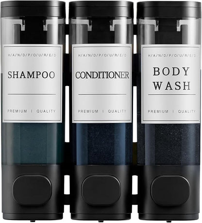 Shampoo and Conditioner Dispenser,Shower Soap Dispenser 3 Chamber No Drill Wall-Mounted Shampoo Dispenser for Shower Wall Mounted Shower Dispenser for Bathroom Hotel Large Capacity,Black