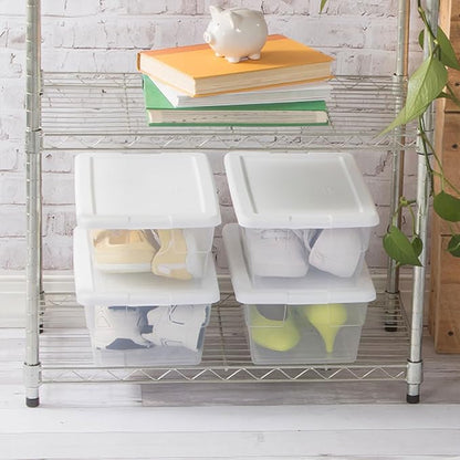 Sterilite 48-Pack 6 Quart Storage Box, Stackable Clear Plastic Bins with Snap-On Lids – Heavy-Duty Organizing Containers for Closet, Bathroom & Office