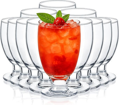 Patelai Set of 12 Clear Glasses 10.5 oz Water Goblet Glass Stemmed Water Glasses for Juice Wine Beer Tea Milk Cold Beverages Drinks Dishwasher Safe