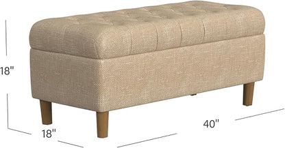 Homepop Home Decor | Tufted Ainsley Button Storage Ottoman Bench with Hinged Lid | Ottoman Bench with Storage for Living Room & Bedroom, Light Tan Textured Solid