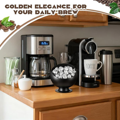 1 Pc Large Capacity Coffee Pod Holder for Countertop, Metal Capsule Organizer for Coffee Bar and Kitchen, Open Storage Bowl for Single-serve Pods (Black)