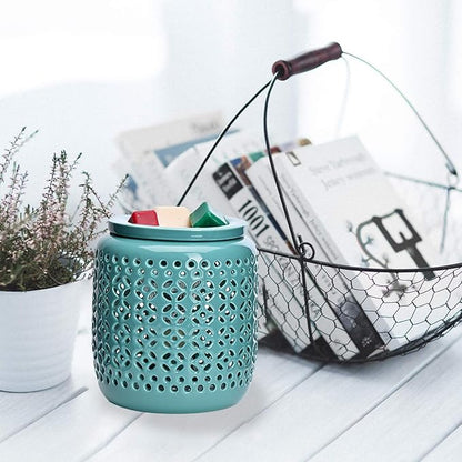ASAWASA Ceramic Wax Melt Warmer with Timer,Candle Wax Warmer for Scented Wax & Essential Oils,Ideal Gift for Home Office Kitchen(Cyan Copper Coin Pattern)