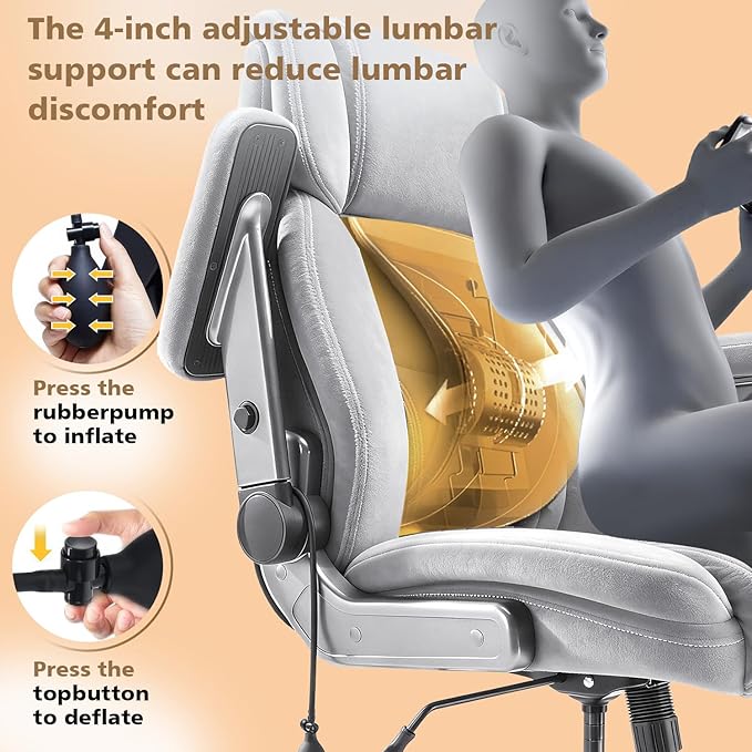 650LBS Fabric Heavy Duty Executive Office Chair with 5D Flip Arms and Pocket Spring Cushion, Ergonomic Big and Tall Desk Chair with Lumbor Support,High Back Cloth Computer Chair (Fabric Grey)