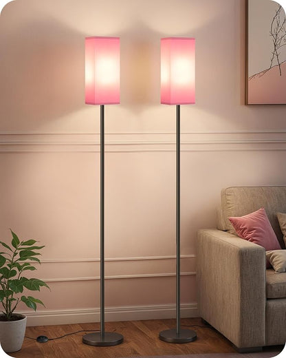 Set of 2 Floor Lamps for Living Room, Modern Tall Standing Lamps with Foot Switches, Bulb Not Included, 64.6'', for Living Room, Bedroom, Study, Kids Room, Pink and Black P07LDP205W1
