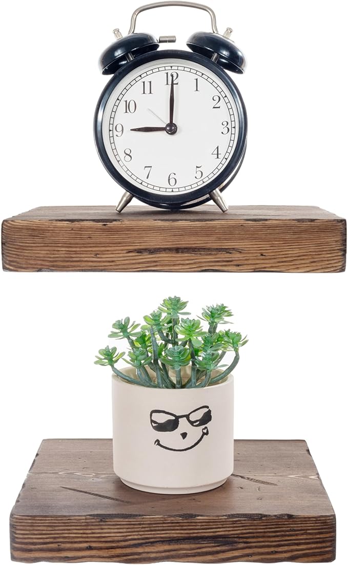 BGMG Small Wood Floating Shelves for Wall 8 inch, Rustic Wooden Wall Mount Shelves for Bathroom Living Room Bedroom Kitchen Farmhouse Set of 2-8x6.7x1.25 inch-Distressed Walnut