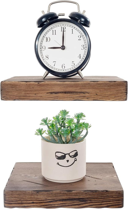 BGMG Small Wood Floating Shelves for Wall 8 inch, Rustic Wooden Wall Mount Shelves for Bathroom Living Room Bedroom Kitchen Farmhouse Set of 2-8x6.7x1.25 inch-Distressed Walnut