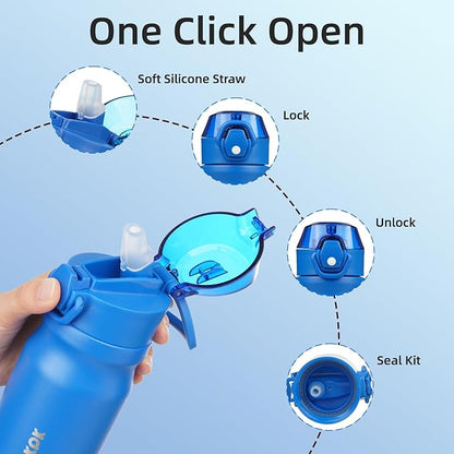 BJPKPK Insulated Water Bottle 14oz Stainless Steel Water Bottles with Straw and Carry Handle Double Wall Metal Thermal Flask,Blue