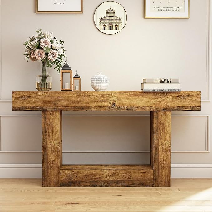 Spaco 63'' Long Console Table,2 Tier Farmhouse Entryway Table Sofa Table with Storage,Wood Behind Couch Table for Living Room, Hallway,Foyer