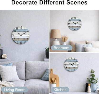 JoFomp 6 Inch Wooden Wall Clocks Battery Operated, Silent Wall Clock Non Ticking, Coastal Country Design Rustic Wall Clocks for Living Room Decor, Small Wall Clock for Bedroom Kitchen Bathroom