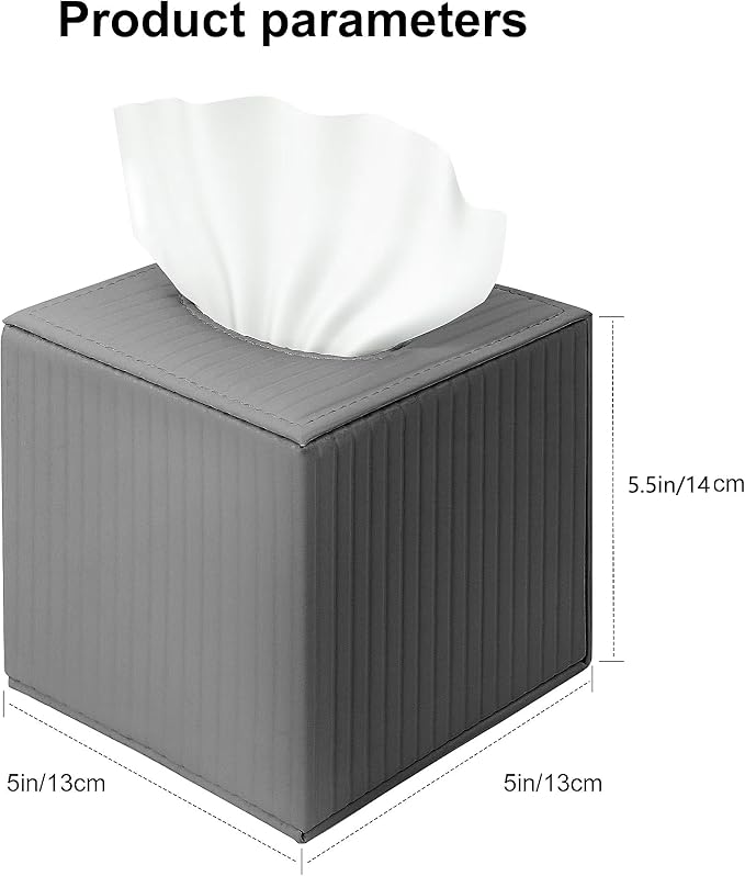 Gray Square PU Leather Tissue Box Cover with Magnetic Bottom – Stylish Cube Holder for Napkins, Decorative for Bathroom, Living Room, Office, Car, Nightstand
