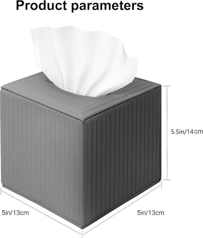 Gray Square PU Leather Tissue Box Cover with Magnetic Bottom – Stylish Cube Holder for Napkins, Decorative for Bathroom, Living Room, Office, Car, Nightstand