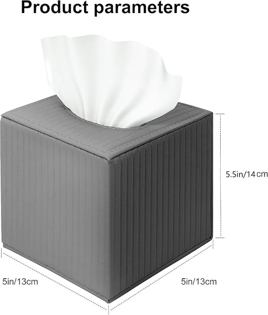 Gray Square PU Leather Tissue Box Cover with Magnetic Bottom – Stylish Cube Holder for Napkins, Decorative for Bathroom, Living Room, Office, Car, Nightstand