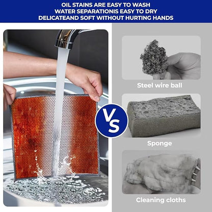 Wangjinpeng 12 PCS 3-Layer Non-Scratch Multipurpose Steel Wire Dishcloths - Reusable Quick-Dry Odor-Free Scrub Cloths for Dishes, Kitchen Cleaning Cloths for Cookware, Sinks, Stove Tops(7.87X7.87)