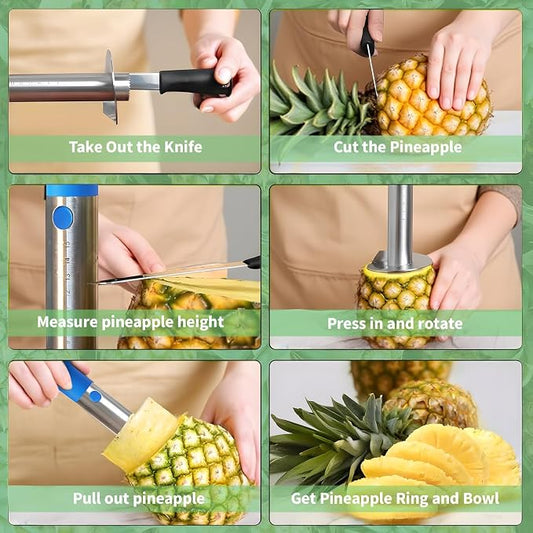 YYP Pineapple Corer and Slicer with Measurement Marks – Stainless Steel Pineapple Cutter for Perfect Pineapple Rings & Effortless Cutting (Blue)