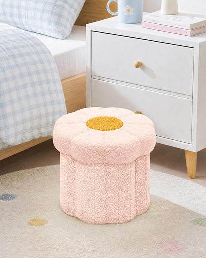 B FSOBEIIALEO Storage Ottoman Foldable, Sunflower Shaped Small Footrest Collapsible Folding Seat Bench for Bedroom Living Room Entryway, Faux Teddy Fur, Pink 12.6"x12.6"x11.4"