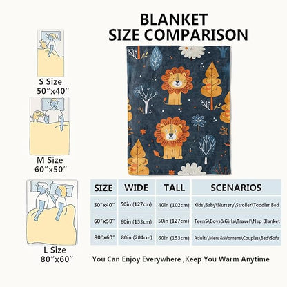 Lion Blanket Cute Cartoon Jungle Tree Throw Blankets,Birthday Gifts for Kids Adult & Animal Lovers,Lightweight Soft Fleece,for Sofa Couch Bed Room Rustic Safari-Themed Decor 40x50in
